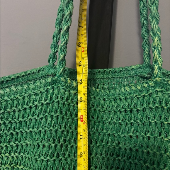 Pink & Green “Be Back Never” Raffia Tote - Picture 7 of 8